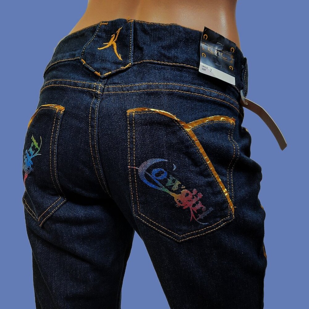 New Vintage Cowgirl Jeans Mid Rise Dark Wash Bootcut Gold Piping Y2K Deadstock